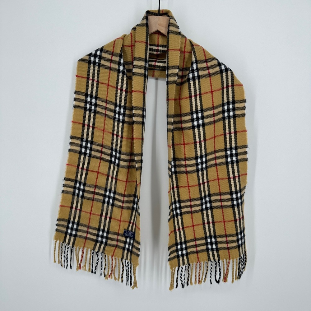 Burberry Scarf Unisex OS Tan Nova Check Plaid 100% Lambswool Made In England
